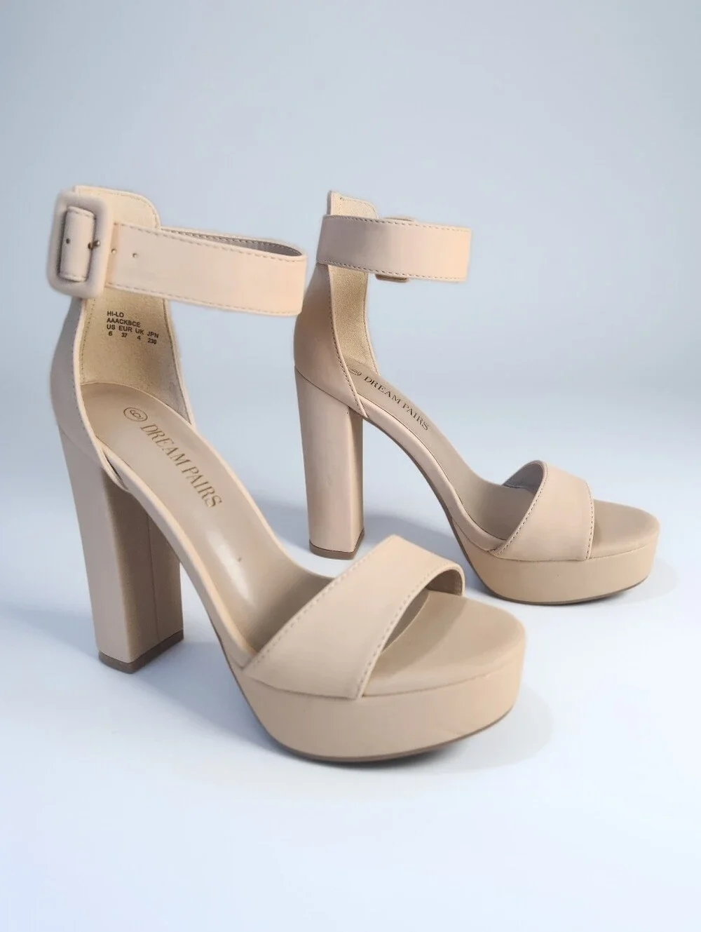 DREAM PAIRS Chunky High Heel Nude Platform Sandals Size 6